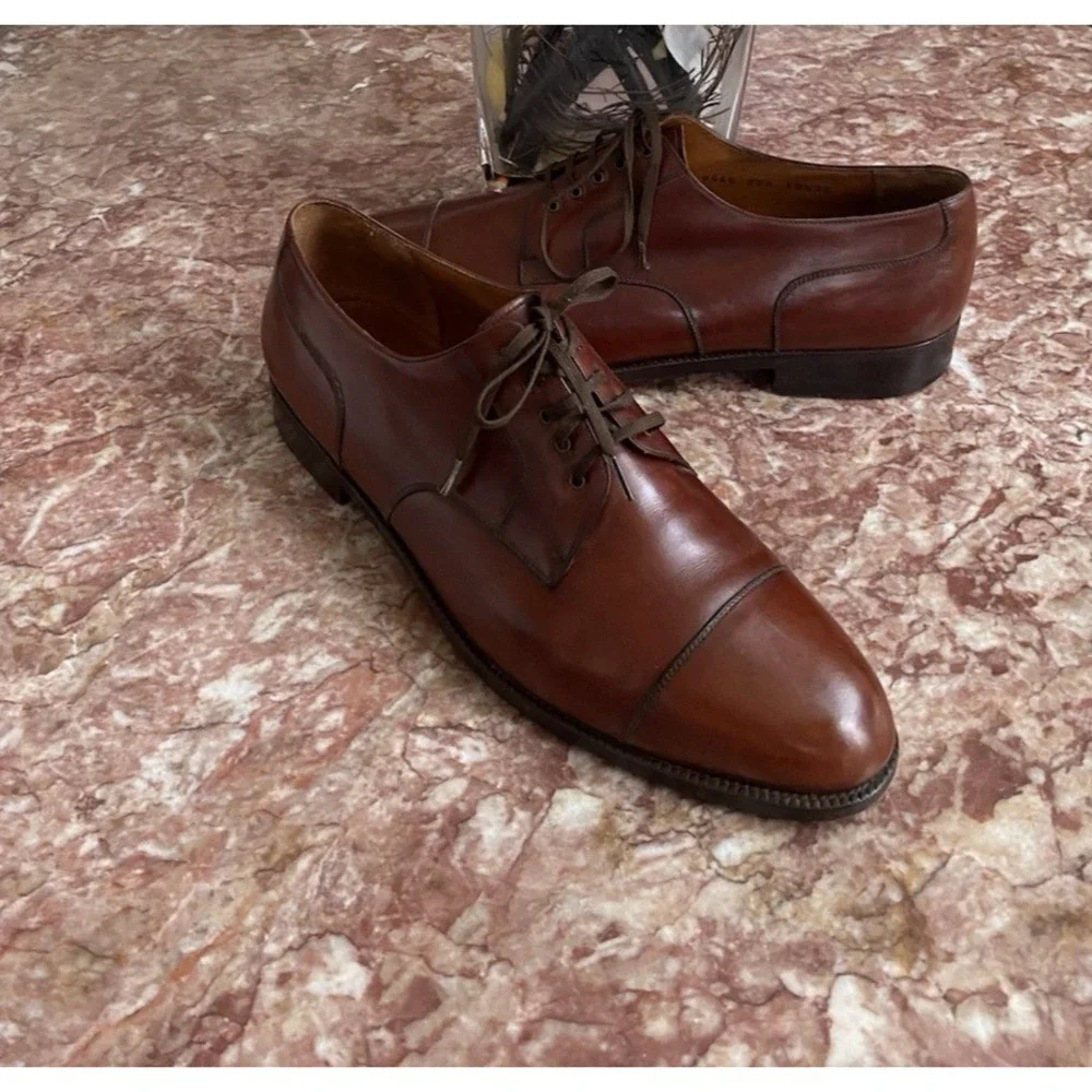 Salvatore Ferragamo Brown Leather Cap Toe Oxford Men's Dress Shoes 10.5 2E, $795